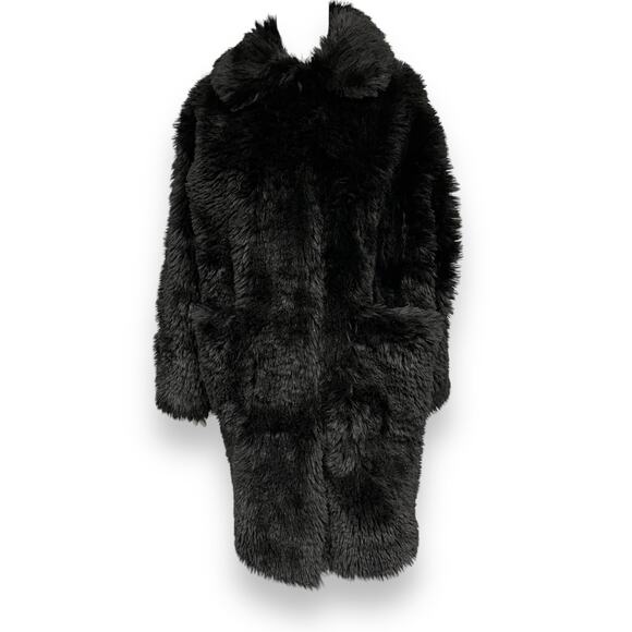 Nº21 Black Faux Fur Shearling Mid-Length Coat Jacket Size Girls 16 (Womens S)